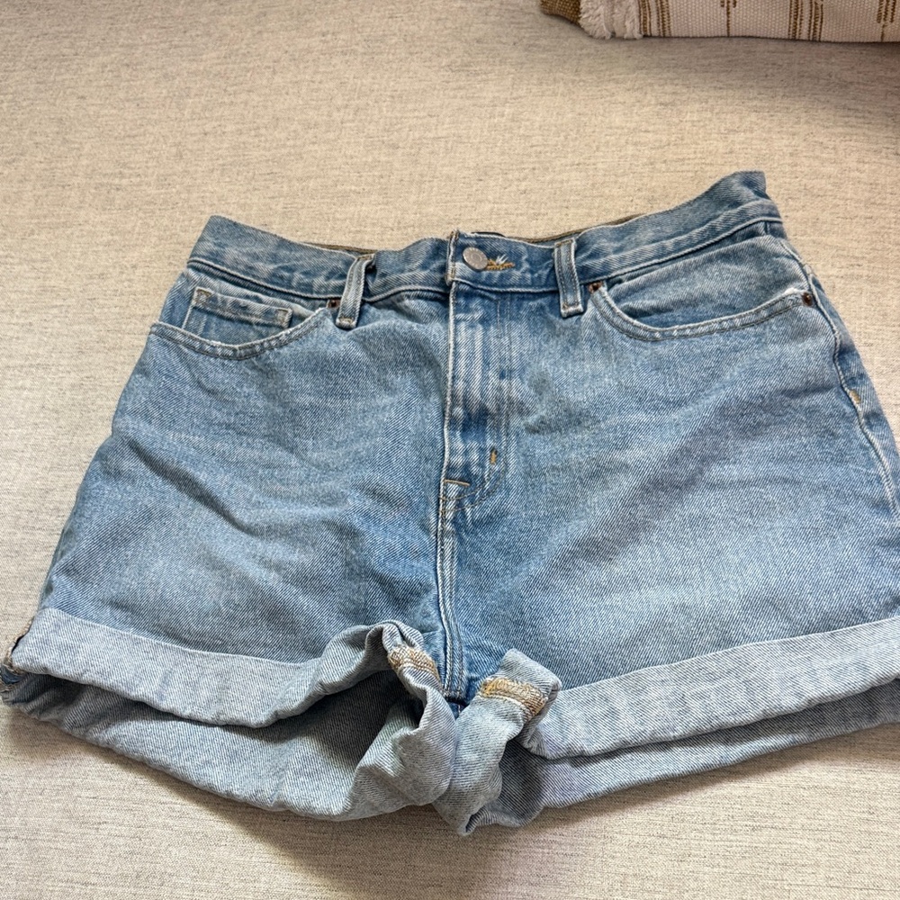 BDG Light Blue High-Rise Rolled Jean Shorts